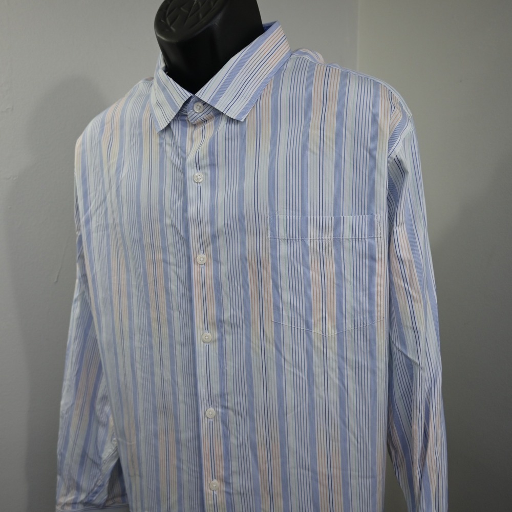 Tommy Bahama Button Up Mens XXL Blue Striped Long Sleeve Cotton Silk Shirt